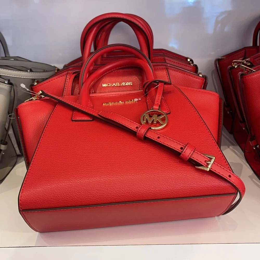 Michael Kors Avril Small Leather Top-Zip Satchel Color Flame
